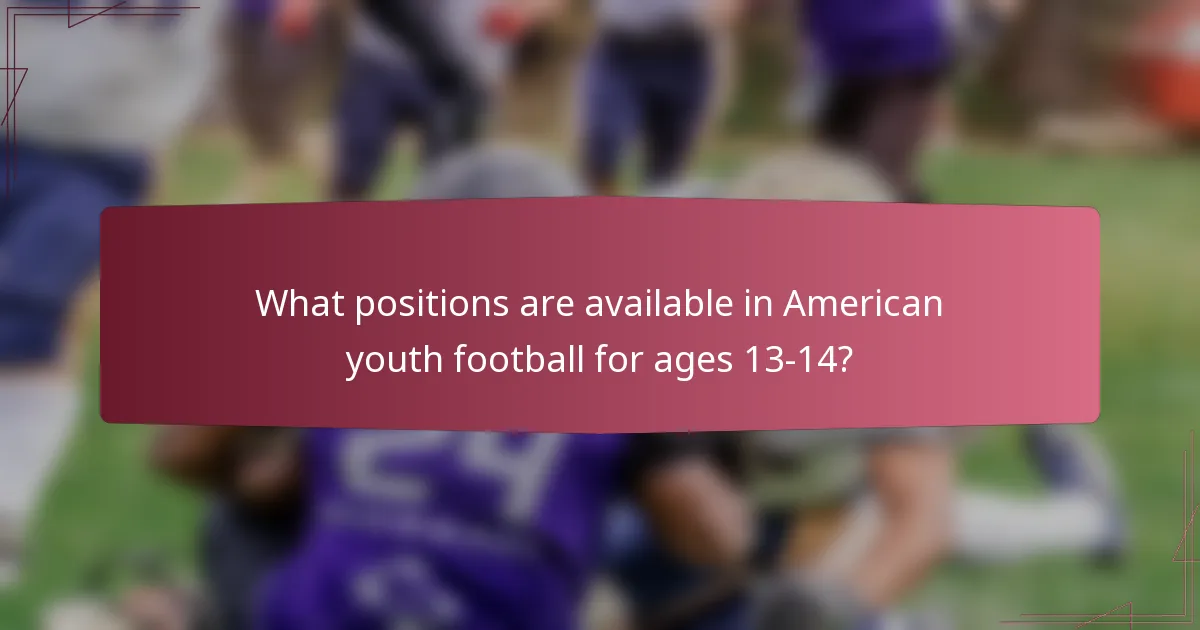 What positions are available in American youth football for ages 13-14?